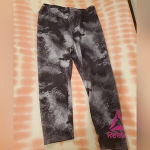 Reebok 2t Gray & Black Marble Performance Leggings with Pink Logo